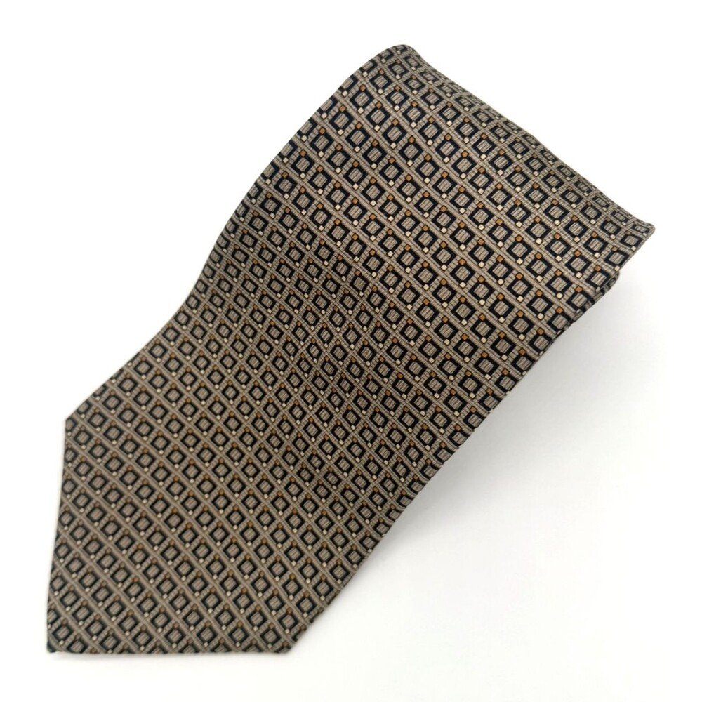 Nautica Men's Silk Necktie Geometric Square Pattern Gold Navy Blue